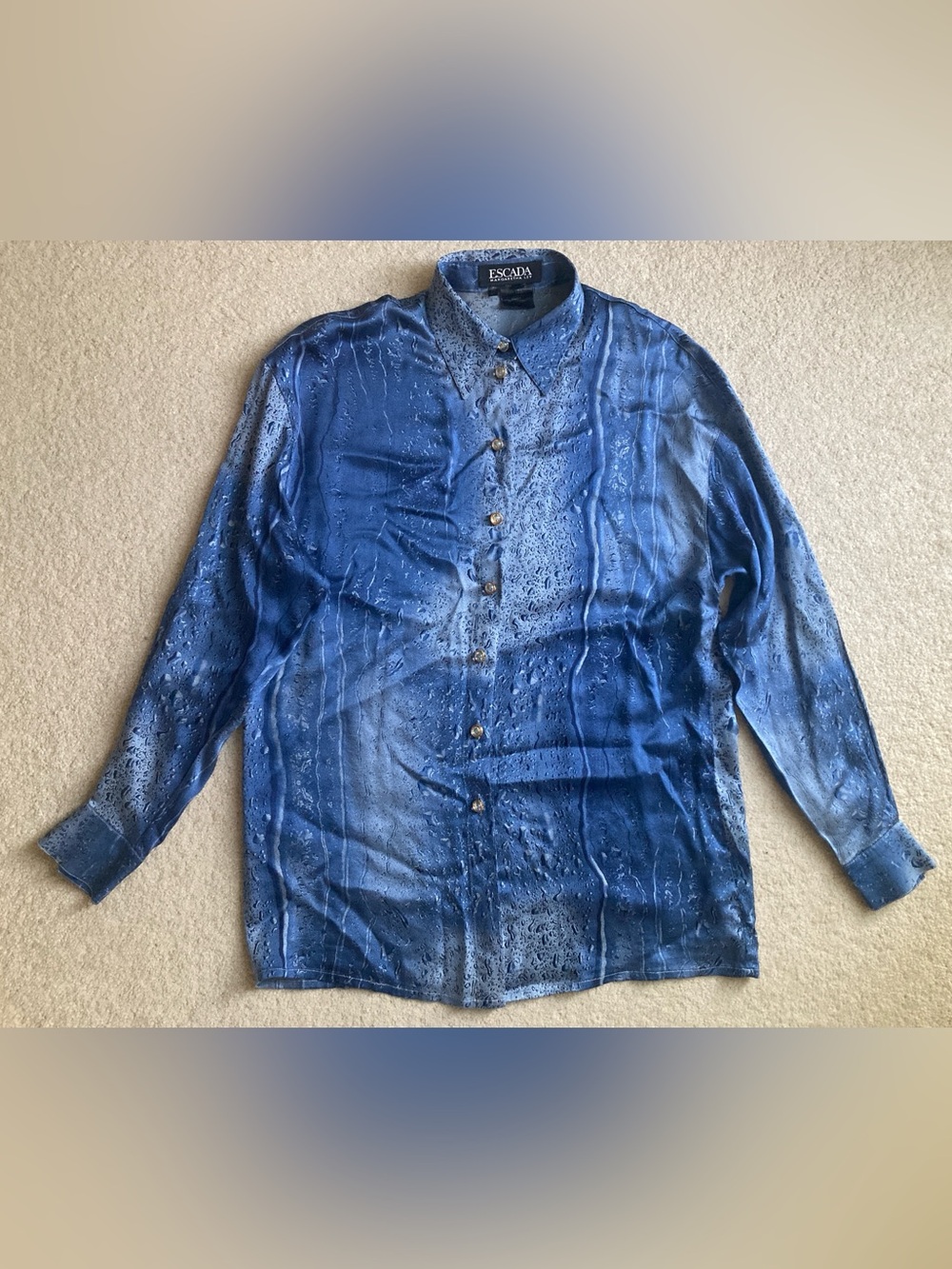 Escada by Margaretha Ley vintage silk button down with water droplet design